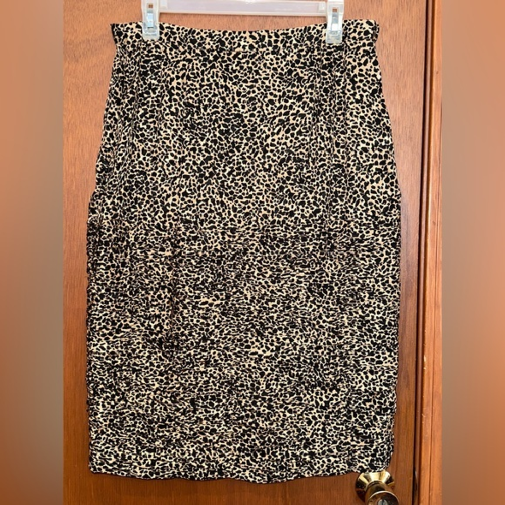 Vintage RAUL BLANCO Couture 100%‎ Silk Ladies Animal Print Skirt Tan/Black Sz 12
